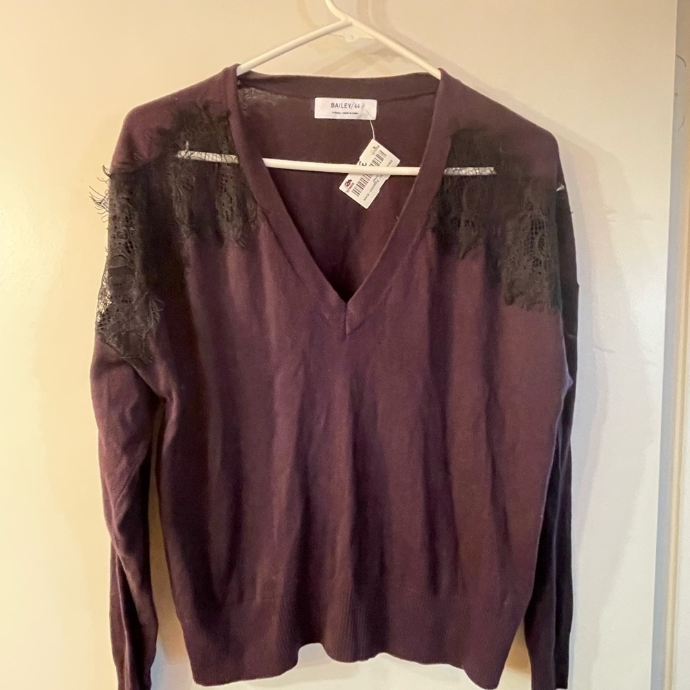 Bailey 44 Clara sweater eggplant with black lace - Picture 3 of 6
